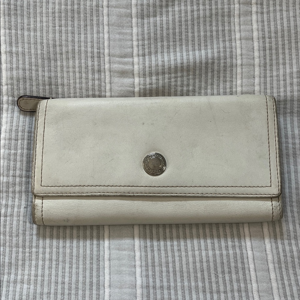 Coach White Leather Wallet with Silver Button
